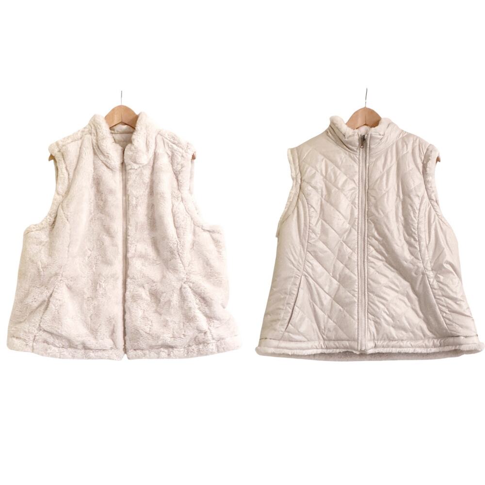 Nicole Miller Originals Faux Fur Reversible Vest XXL Ivory/Off White  PLUS